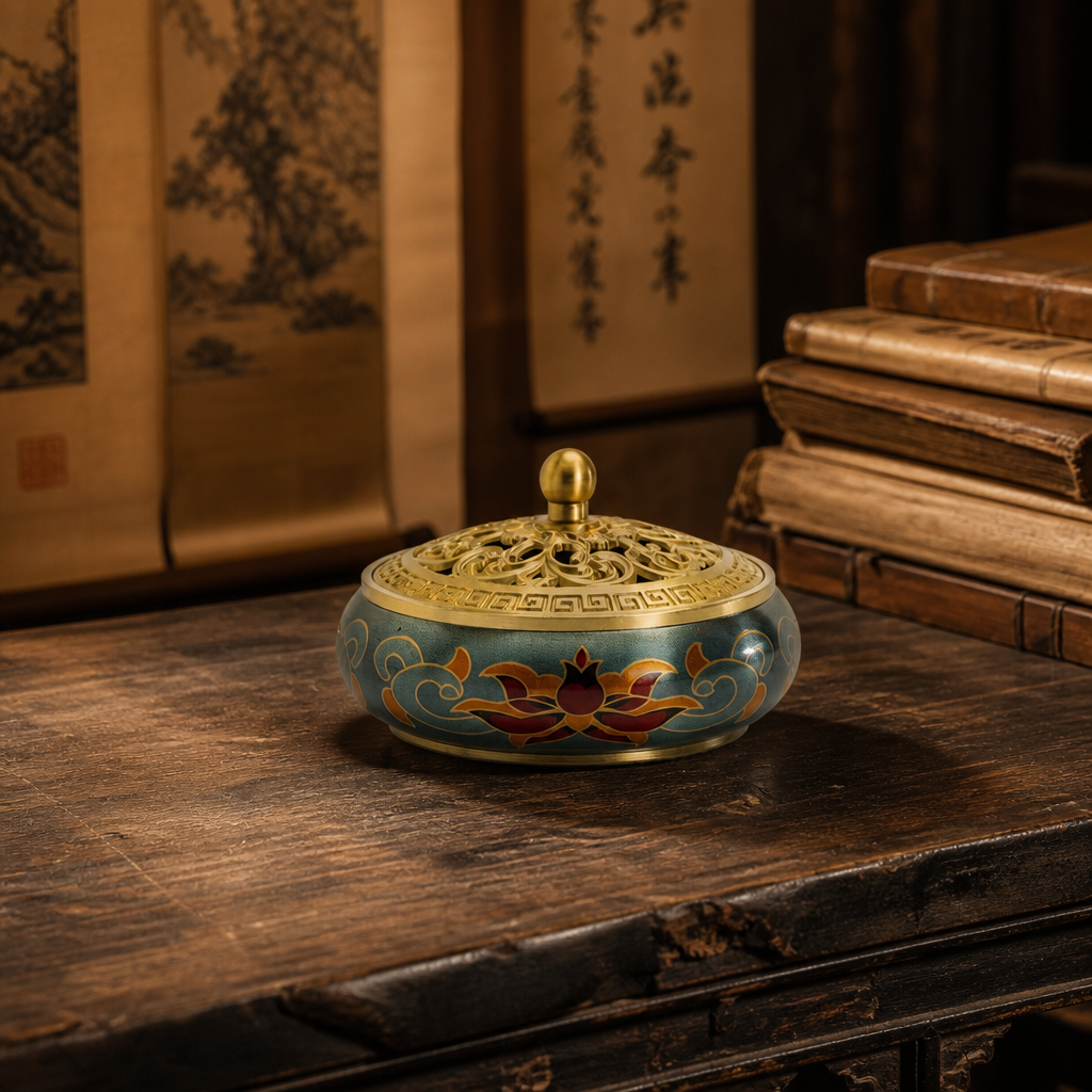 Lotus Bloom Painted Copper Censer